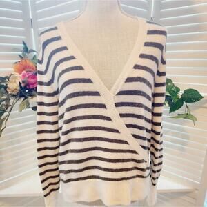 Madewell Black and White Striped V-Neck Sweater